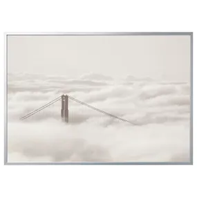 IKEA BJÖRKSTA БЬЙОРКСТА, картина з рамкою, міст і хмари/срібло, 200х140 см 595.089.35 фото