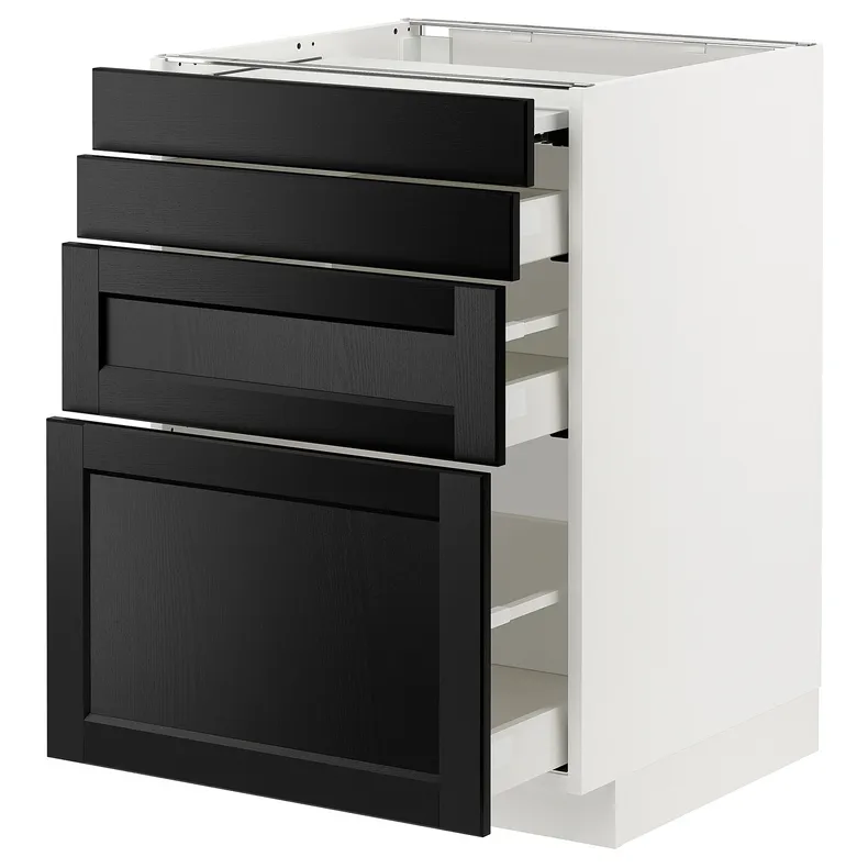 IKEA METOD МЕТОД / MAXIMERA МАКСИМЕРА, напольный шкаф с выдвиж панелью / 3ящ, белый / Лерхиттан с черными пятнами, 60x60 см 494.336.86 фото №1