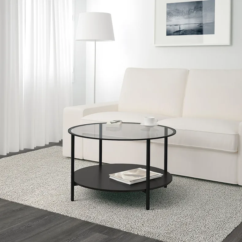 IKEA VITTSJÖ ВИТШЁ, журнальный стол, черно-коричневый / стекло, 75 см 802.133.09 фото №2