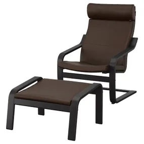 IKEA POÄNG ПОЕНГ, крісло та підставка для ніг, чорно-коричневий / ГЛОСЕ темно-коричневий 595.510.71 фото