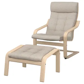 IKEA POÄNG ПОЭНГ, кресло с табуретом для ног, Шпон дуба, окрашенный в белый / бежевый цвет 795.020.13 фото