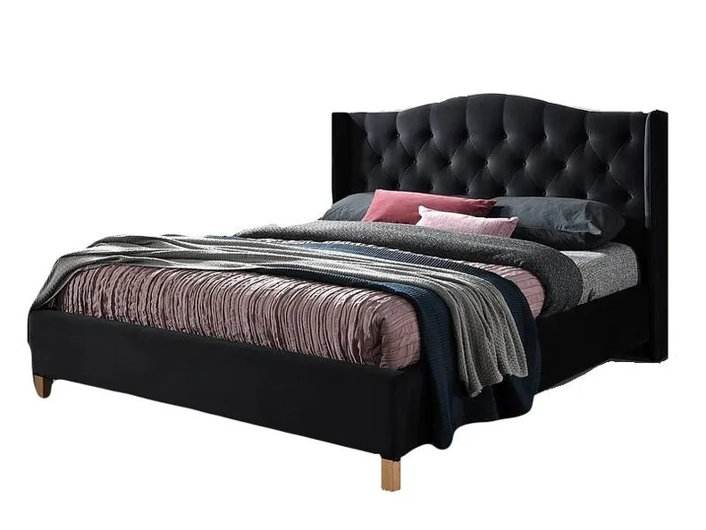 Кровать двуспальная бархатная SIGNAL ASPEN Velvet, Bluvel 19 - черный, 160x200 см фото №1