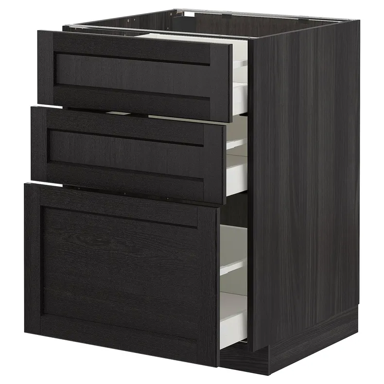 IKEA METOD МЕТОД / MAXIMERA МАКСИМЕРА, напольный шкаф с 3 ящиками, черный / Лерхиттан с черными пятнами, 60x60 см 592.600.29 фото №1