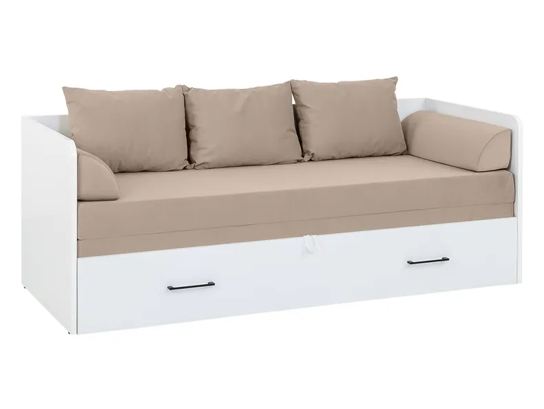 BRW Ліжко розкладне BRW TETRIX 80-160x200 см з ящиком для зберігання, подушками та матрацом, бежевий, білий глянець LOZ/80/160_KPL-BIP/MODONE_9702 фото №1