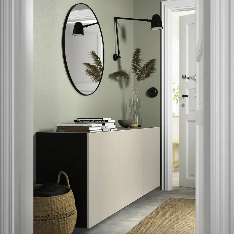 IKEA BESTÅ БЕСТО, настінна комбінація шаф, чорно-коричневий / лапландський світло-сірий бежевий, 180x42x64 см 294.217.74 фото №3