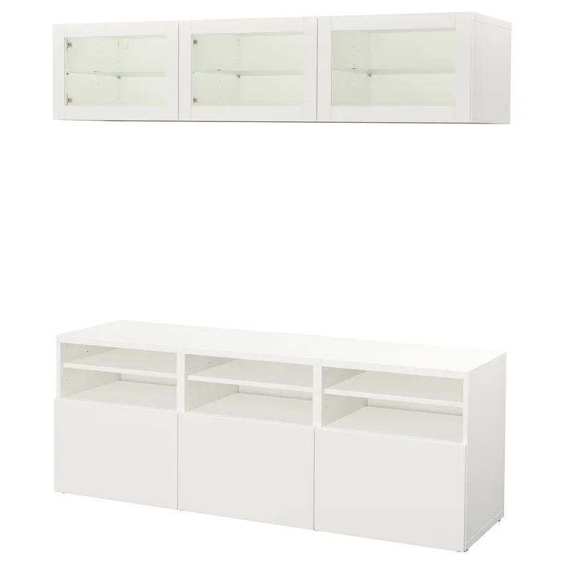 IKEA BESTÅ БЕСТО, шкаф для ТВ, комбин / стеклян дверцы, белый / Лапвикен белое прозрачное стекло, 180x42x192 см 794.071.91 фото №1