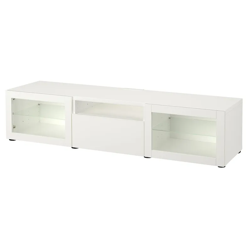 IKEA BESTÅ БЕСТО тумба под ТВ, белая, белое прозрачное стекло, 180x42x39 см фото №1