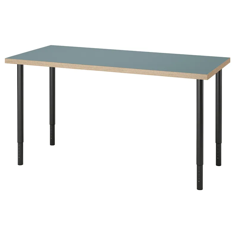 IKEA LAGKAPTEN ЛАГКАПТЕН / OLOV ОЛОВ, письмовий стіл, сіро-бірюзовий / чорний, 140x60 см 495.234.65 фото №1