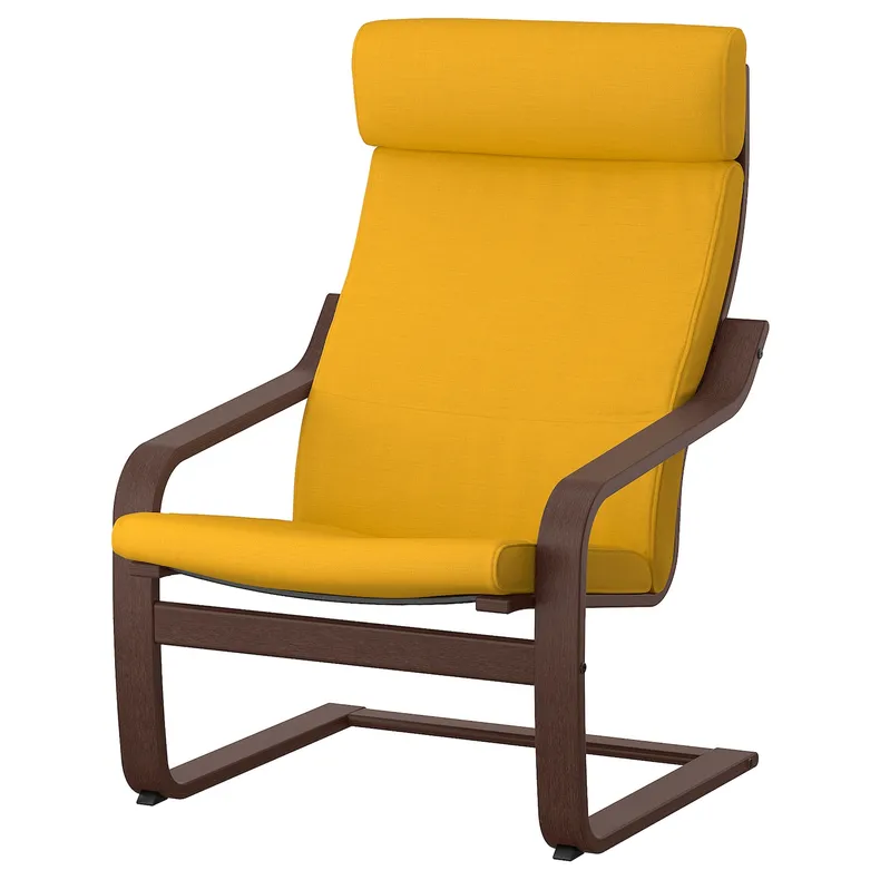 IKEA POÄNG ПОЕНГ, крісло, коричневий / СКІФТЕБУ жовтий 793.871.07 фото №1