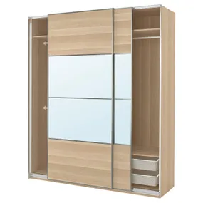 IKEA PAX ПАКС / MEHAMN/AULI МЕХАМН/АУЛИ, гардероб с раздвижными дверьми, Дуб беленый 2стр / Дуб беленый зеркало, 200x66x236 см 995.613.65 фото