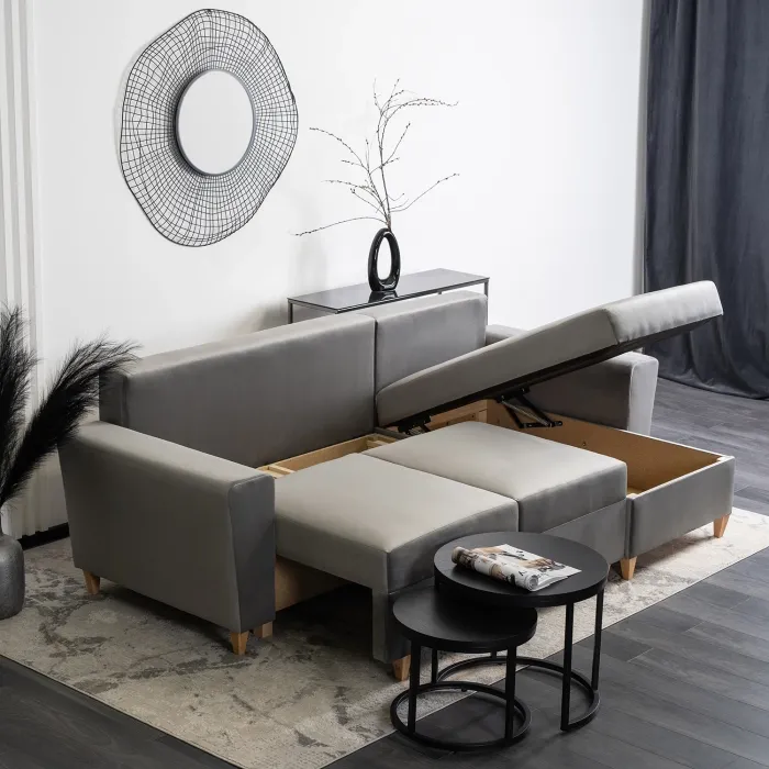 Кутовий диван універсальний оксамитовий MEBEL ELITE MATEO Velvet, 248 см, сірий фото №12