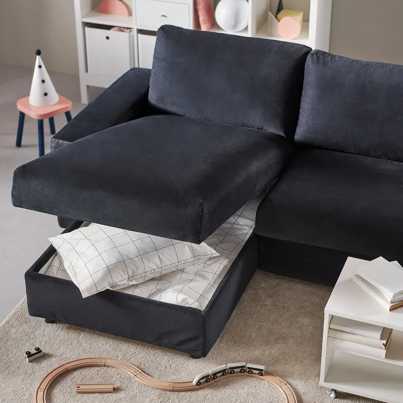 IKEA VIMLE ВИМЛЕ, 3-местный диван с козеткой, с широкими подлокотниками Saxemara / черно-синий 694.014.58 фото №5