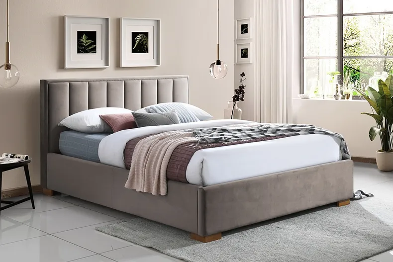 Кровать двуспальная бархатная SIGNAL MARANI, 160x200 см Bluvel 14 - серый фото №7