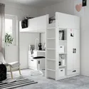 IKEA SMÅSTAD СМОСТАД, кровать-чердак, белый с письменным столом с 2 полками, 90x200 см 895.201.58 фото thumb №2