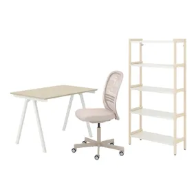 IKEA TROTTEN/FLINTAN ТРОТТЕН/ФЛІНТАН / EKENABBEN ЕКЕНАББЕН, стіл з відділенням для зберігання, та обертовий стілець бежевий/білий 794.368.29 фото