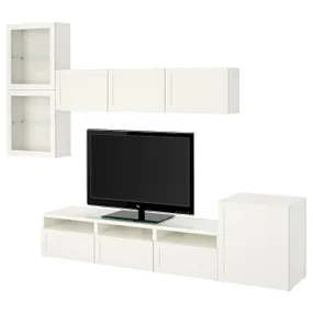 IKEA BESTÅ БЕСТО, шкаф для ТВ, комбин / стеклян дверцы, Белое / Ханвикенское белое прозрачное стекло, 300x42x211 см 394.067.25 фото