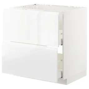 IKEA METOD МЕТОД / MAXIMERA МАКСІМЕРА, підлог шафа д / мийки+2 фр пан / 2 шух, білий / ВОКСТОРП глянцевий / білий, 80x60 см 692.543.15 фото