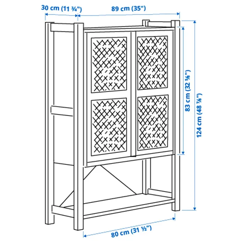 IKEA IVAR ІВАР, шафа з дверцятами, соснова / сіра сітка, 89x30x124 см 695.081.62 фото №4