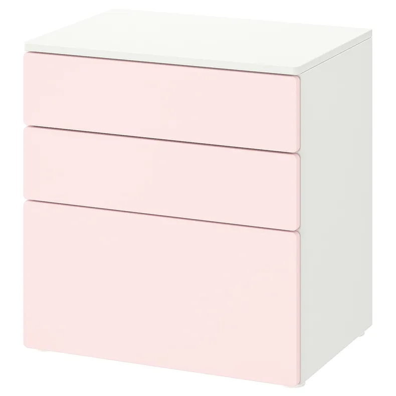 IKEA SMÅSTAD СМОСТАД / PLATSA ПЛАТСА, комод с 3 ящиками, белый / бледно-розовый, 60x42x63 см 594.201.60 фото №1
