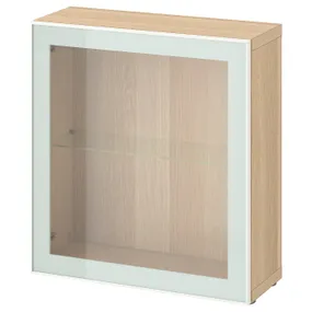 IKEA BESTÅ БЕСТО, стеллаж со стеклянн дверью, имитация дуба, окрашенного в белый цвет Glassvik / белый / светло-зеленый Прозрачное стекло, 60x22x64 см 394.904.70 фото