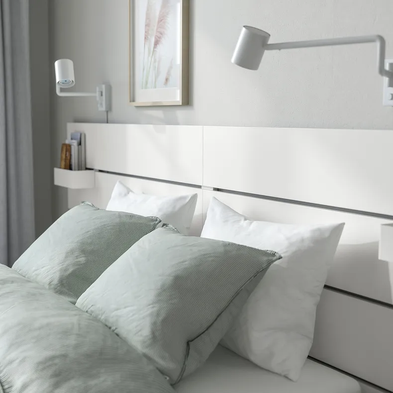 IKEA NORDLI НОРДЛИ, кровать с отд д / хранения и матрасом, с подголовником белый / валевый жесткий, 140x200 см 095.417.44 фото №6