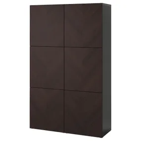 IKEA BESTÅ БЕСТО, комбинация для хранения с дверцами, Hedeviken черный / коричневый / темно-коричневый, окрашенный шпоном дуба, 120x42x193 см 694.216.54 фото