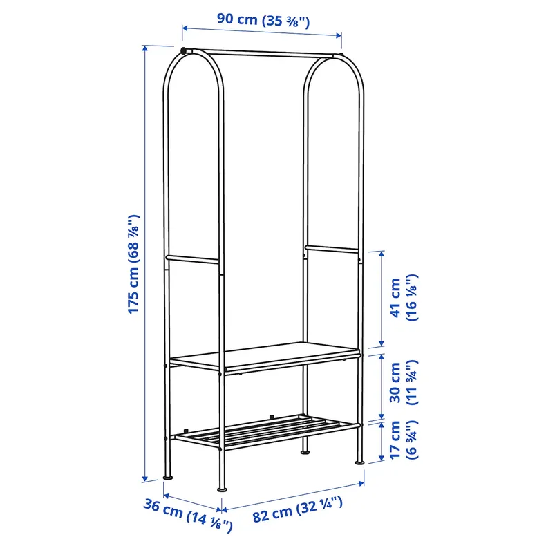 IKEA GRÅFJÄLLET ГРОФЙЕЛЛЕТ, вішак д/одягу з мод д/збер взуття, антрацит, 90x36x175 см 005.702.22 фото №6