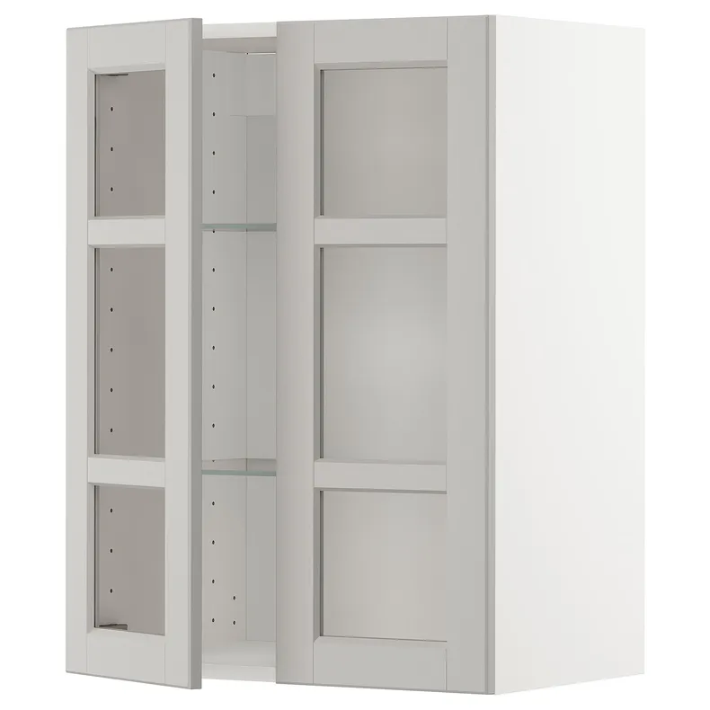 IKEA METOD МЕТОД, настінна шафа, полиці / 2 склх дверц, білий / світло-сірий Lerhyttan, 60x80 см 894.562.80 фото №1