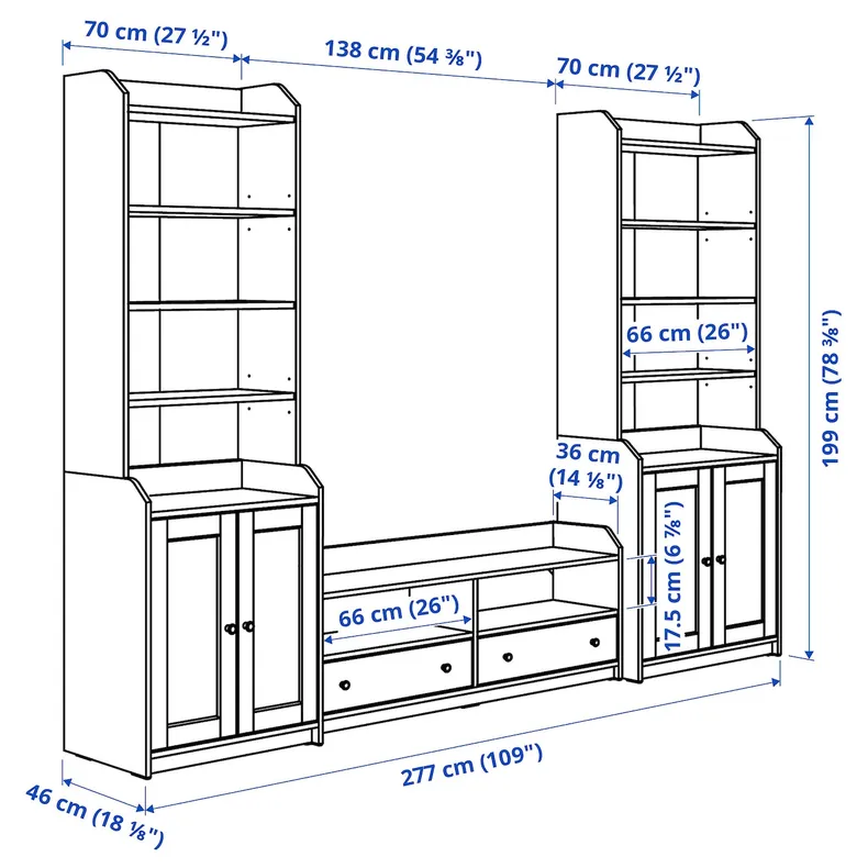 IKEA HAUGA ХАУГА, комбінація шаф для телевізора, білий, 277x46x199 см 193.879.02 фото №5