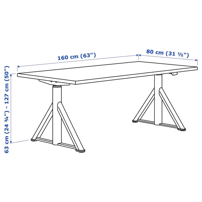 IKEA IDÅSEN ІДОСЕН, стіл регульований, чорний/бежевий, 160x80 см 992.809.78 фото №8