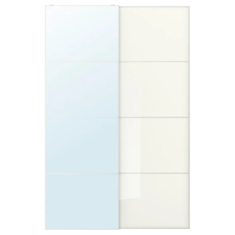 IKEA AULI АУЛИ / FÄRVIK ФЭРВИК, пара раздвижных дверей, зеркало / белое стекло, 150x236 см 594.379.38 фото №1