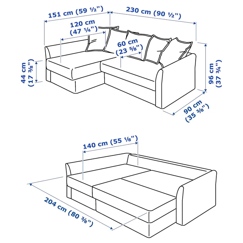 IKEA HOLMSUND ХОЛЬМСУНД, кутовий диван-ліжко, ОРРСТА світло-синій 292.282.05 фото №13