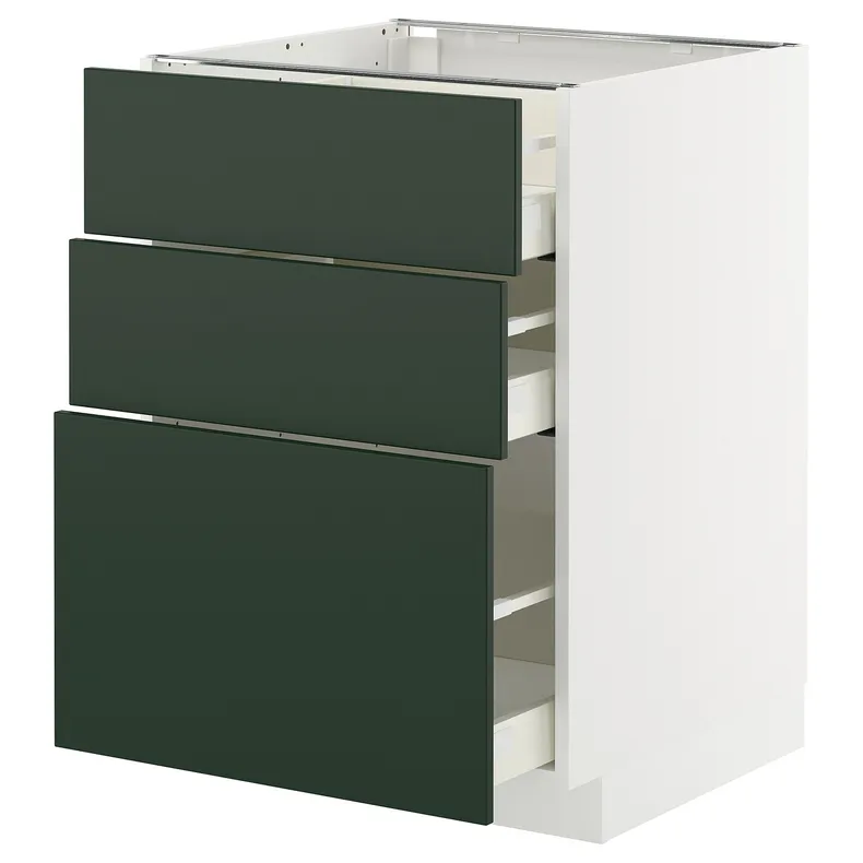 IKEA METOD МЕТОД / MAXIMERA МАКСИМЕРА, напольный шкаф с 3 ящиками, белый/Гавсторп темно-зеленый, 60x60 см 895.571.23 фото №1