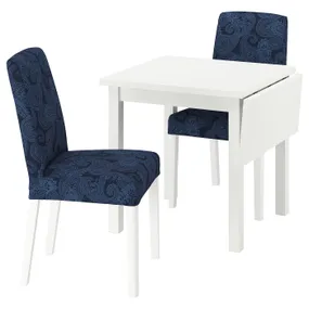 IKEA NORDVIKEN НОРДВИКЕН / BERGMUND БЕРГМУНД, стол и 2 стула, белый/Квилсфорс темно-синий/синий белый, 74/104 см 995.714.92 фото
