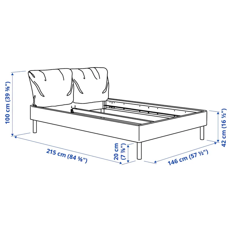 IKEA SAGESUND САГЕСУНД, каркас ліжка з оббивкою, Дісерёд коричневий / Лейрсунд, 140x200 см 594.965.17 фото №10