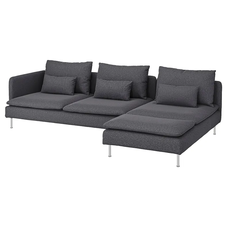 IKEA SÖDERHAMN СЕДЕРХАМН, 4-місний диван із кушеткою, з відкритим кінцем / Gunnared середньо-сірий 995.281.06 фото №1