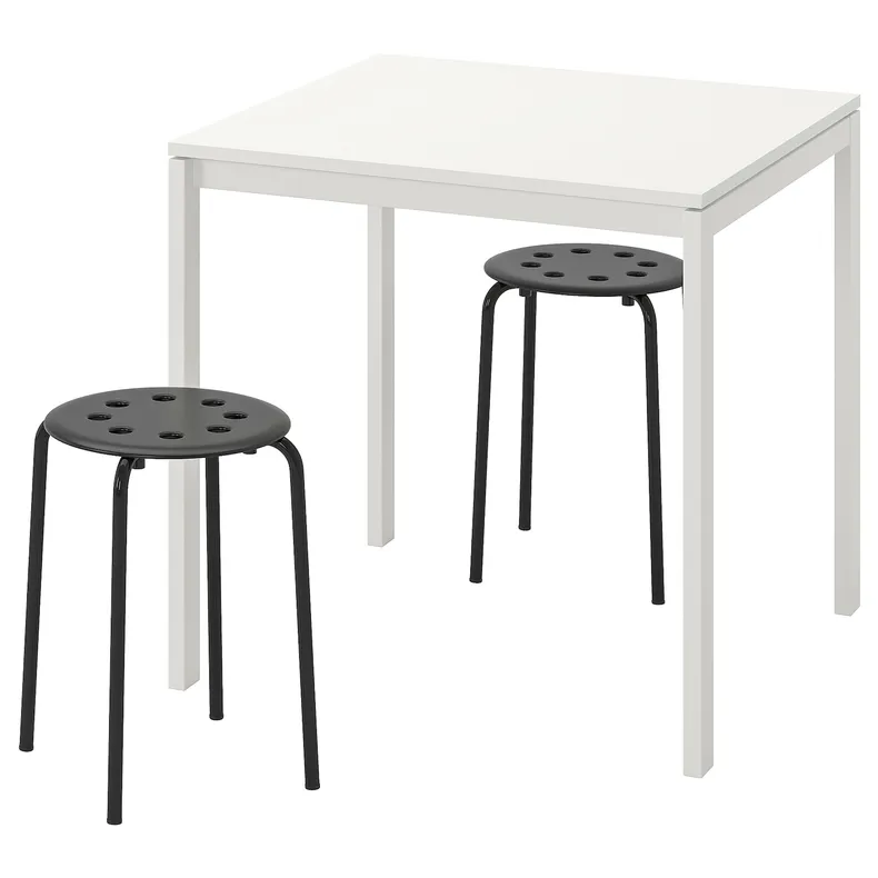 IKEA MELLTORP МЕЛЬТОРП / MARIUS МАРІУС, стіл+2 табурети, білий/чорний, 75 см 990.117.64 фото №1