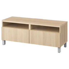 IKEA BESTÅ БЕСТО, тумба д / ТВ с ящиками, на ножках, Дуб беленый / Лаппвикен / Стуббарп светло-серый, 120x42x48 см 394.289.68 фото