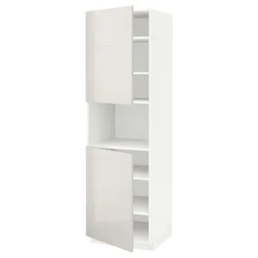 IKEA METOD МЕТОД, вис шафа д / мікрохв печі / 2 двер / пол, білий / Ringhult світло-сірий, 60x60x200 см 594.542.06 фото