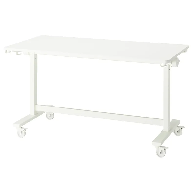 IKEA MITTZON МІТТЗОН, складаний стіл на коліщатах, білий, 140x70 см 205.279.54 фото №1