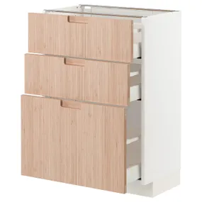 IKEA METOD МЕТОД / MAXIMERA МАКСИМЕРА, напольный шкаф с 3 ящиками, белый / светлый бамбук, 60x37 см 993.303.08 фото
