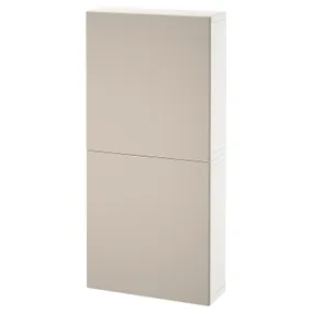 IKEA BESTÅ БЕСТО, шафа навісна із 2 дверцятами, білий / лапландський світло-сірий бежевий, 60x22x128 см 494.170.97 фото