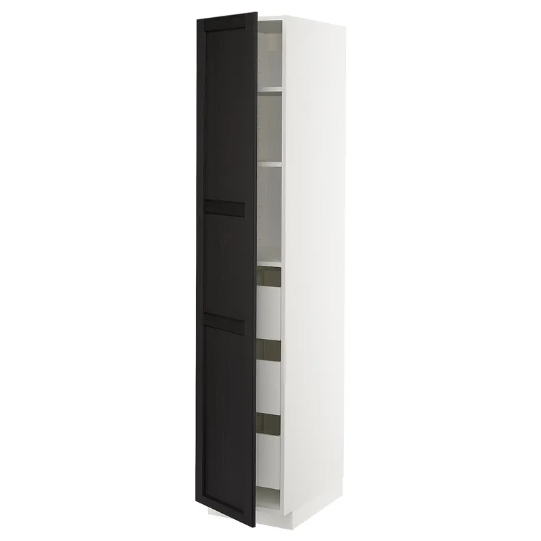 IKEA METOD МЕТОД / MAXIMERA МАКСИМЕРА, высокий шкаф с ящиками, белый / Лерхиттан с черными пятнами, 40x60x200 см 093.433.29 фото №1