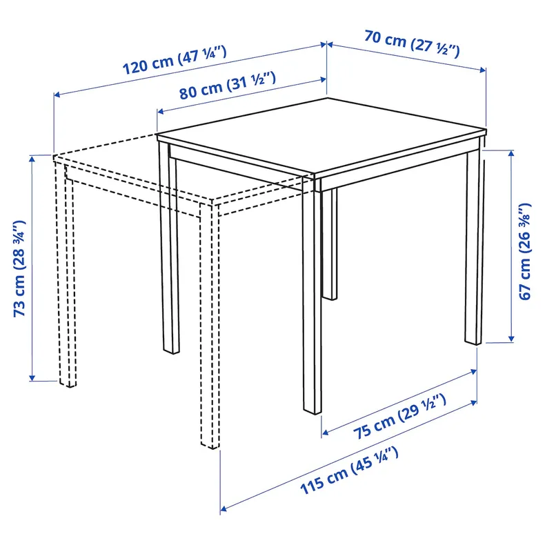 IKEA VANGSTA ВАНГСТА / TEODORES ТЕОДОРЕС, стіл+2 стільці, білий / білий, 80 / 120 см 192.212.09 фото №6