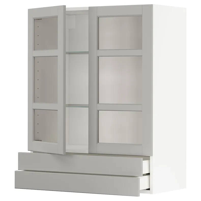 IKEA METOD МЕТОД / MAXIMERA МАКСІМЕРА, шафа навісна, 2 скл дверцят / 2 шухл, білий / світло-сірий Lerhyttan, 80x100 см 394.587.57 фото №1