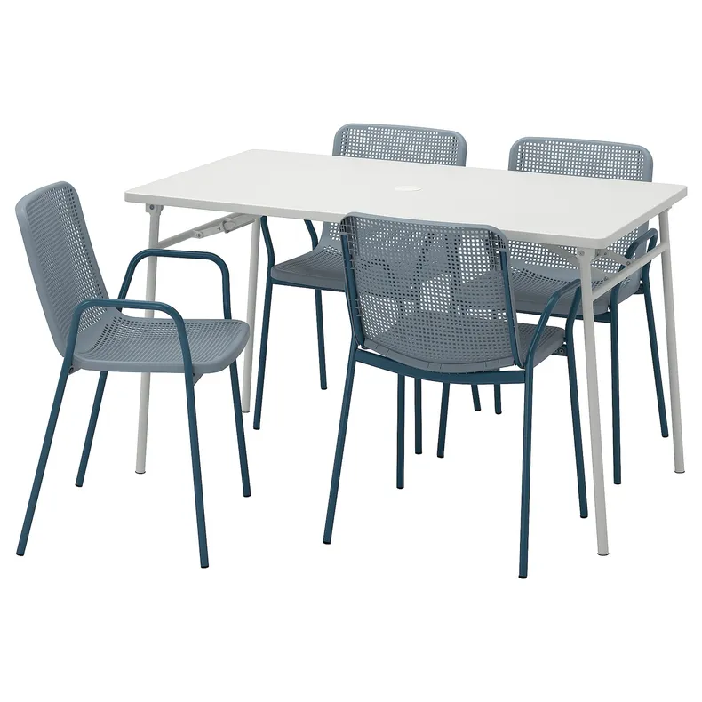 IKEA TORPARÖ ТОРПАРЕ, стіл+4 крісла з підлокітн, вуличний, білий/світло-сіро-блакитний, 130 см 494.948.68 фото №1