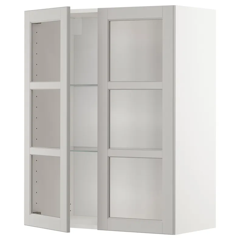 IKEA METOD МЕТОД, настінна шафа, полиці / 2 склх дверц, білий / світло-сірий Lerhyttan, 80x100 см 194.621.52 фото №1