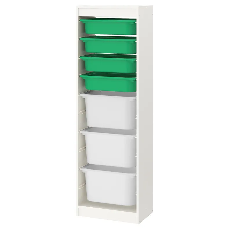 IKEA TROFAST ТРУФАСТ, комбінація для зберіган +контейнери, білий/зелений білий, 46x30x145 см 295.332.05 фото №1