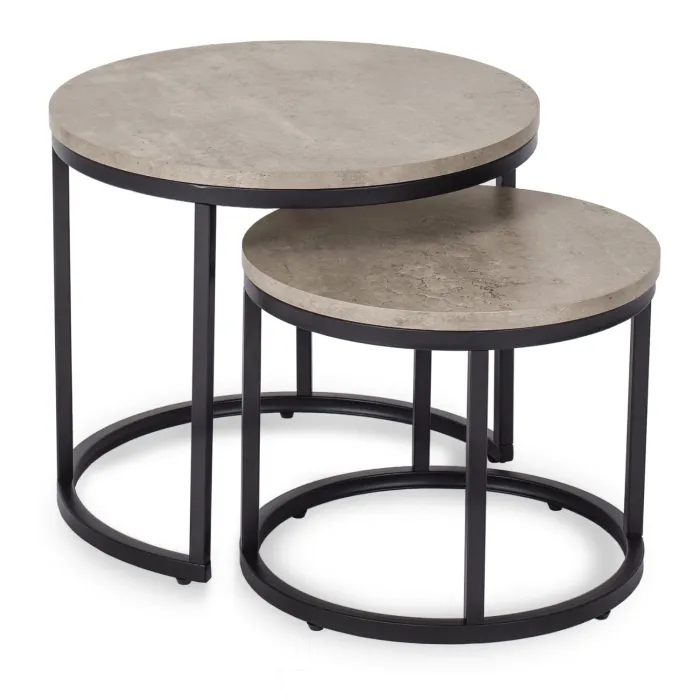 Комплект журнальных столиков (2 шт круглые) MEBEL ELITE ROCKY, 60 см, серый бетон/черный фото №6