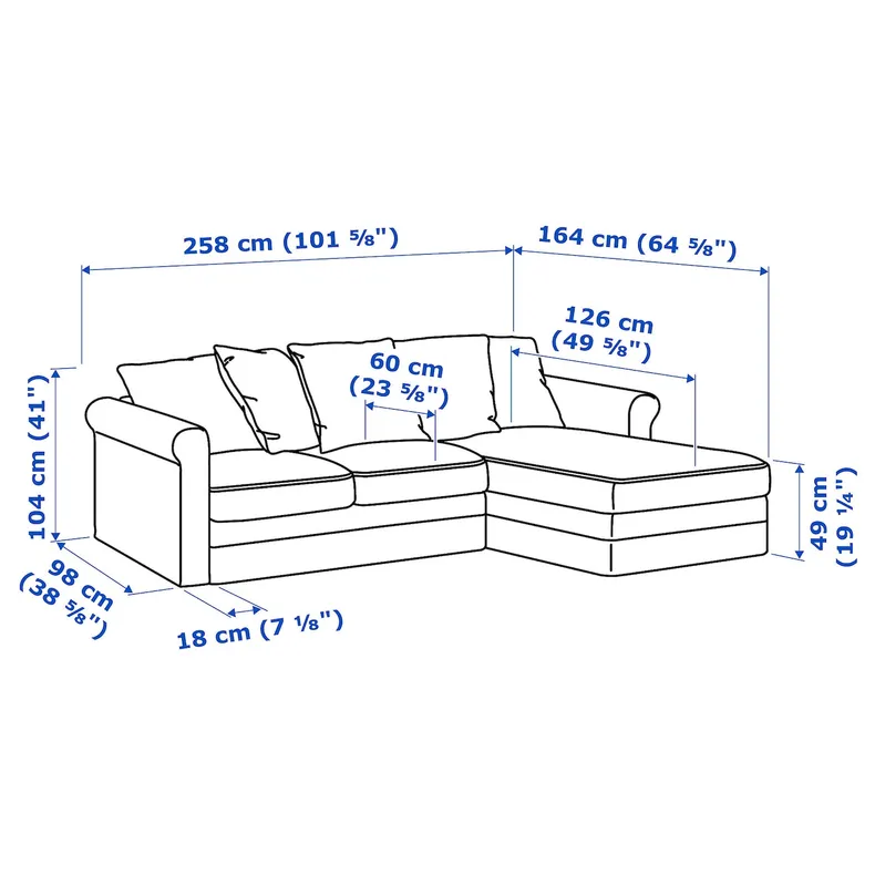 IKEA GRÖNLID ГРЁНЛИД, 3-местный диван, с шезлонгом/Hillared бежевый 194.401.17 фото №5